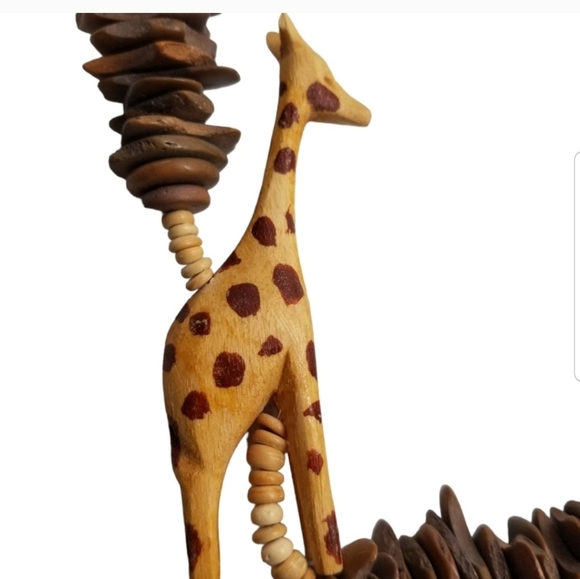 VINTAGE 1980S WOOD SARFARI ANIMAL FOLK ART STATEMENT NECKLACE - Picture 6 of 8